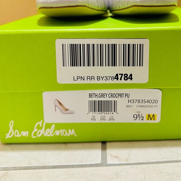 NEW Sam Edelman Pebble Grey Beth Crocodile Pump Stiletto Heels - Picture 7 of 8